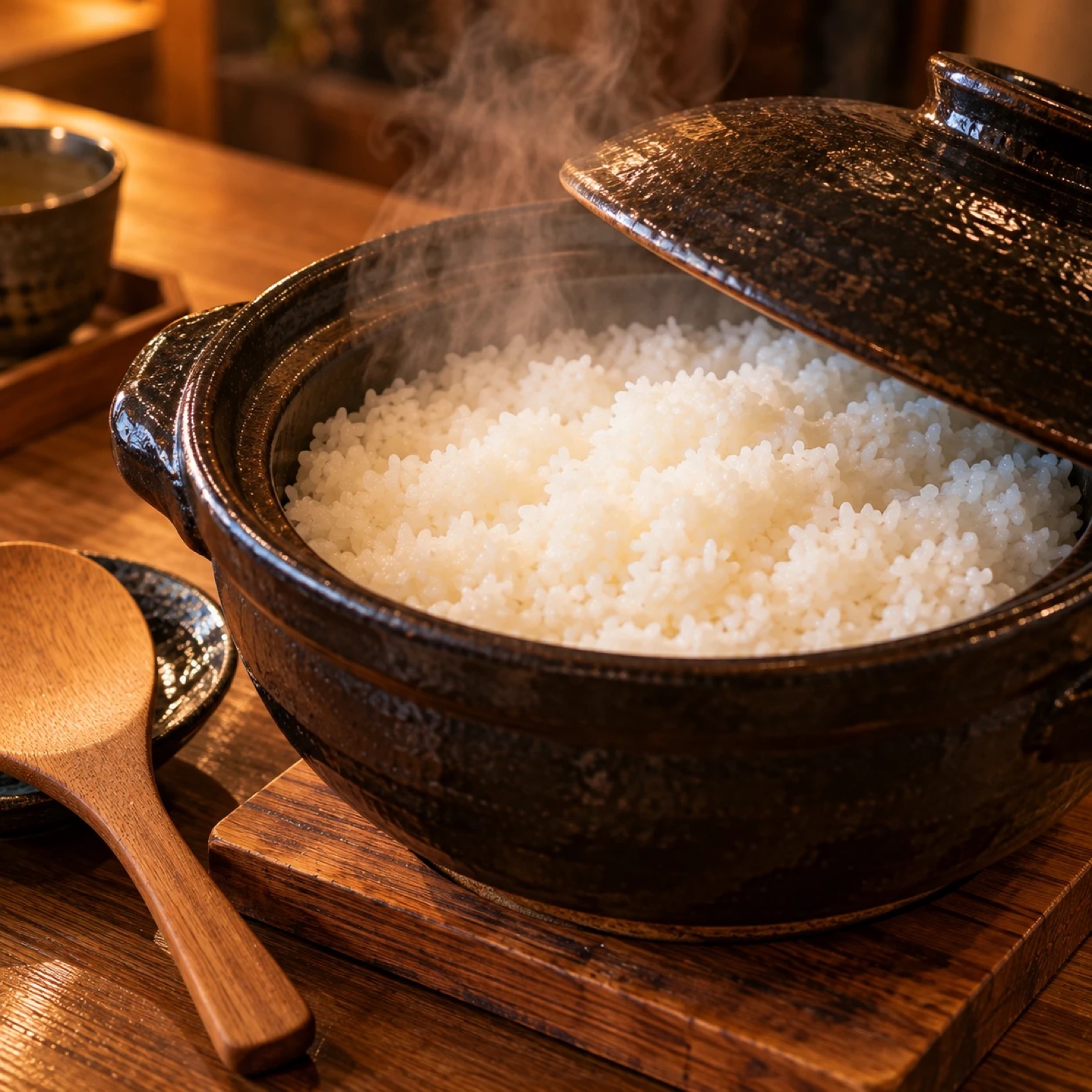 炊きあがった土鍋ごはん