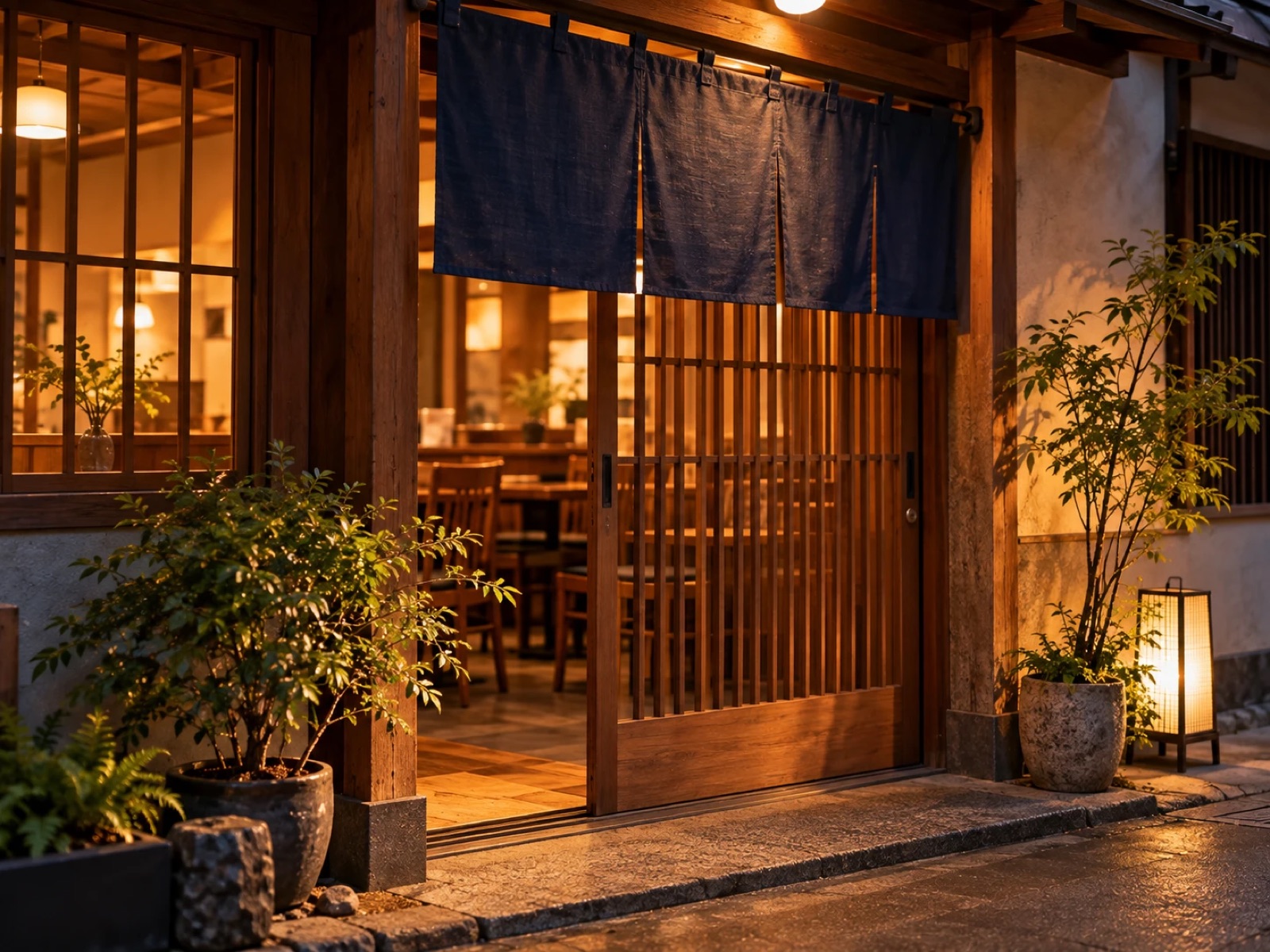 紺色ののれんがかかったお店の入り口